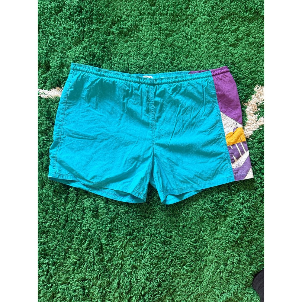 Vintage Nike Swim Trunks Mens XL Teal Purple Colorblock 90s‎ Nylon Shorts  (G)